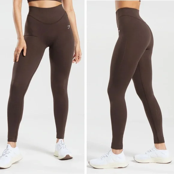 NWT GYMSHARK Sweat Seamless Leggings in Shadow Brown Size XS - Picture 1 of 16